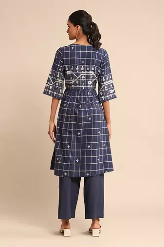 Blue checked kurta pant set By ritu kumar