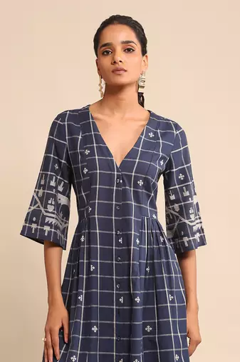 Blue checked kurta pant set By ritu kumar