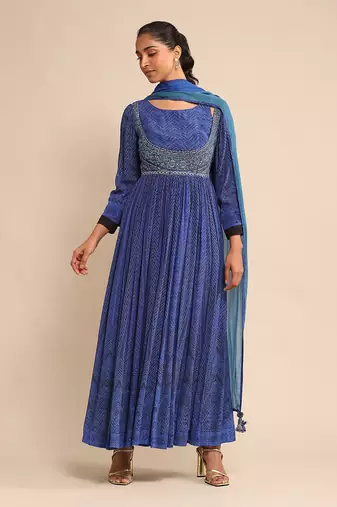 Blue printed anarkali set