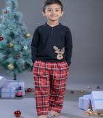 Budding Bees Red Checked Cotton Nightsuit