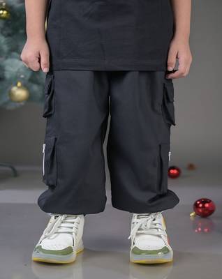 Budding Bees Cargo Pants with Side Flap Pocket and Zip Detail-Black 1