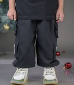 Budding Bees Cargo Pants with Side Flap Pocket and Zip Detail-Black