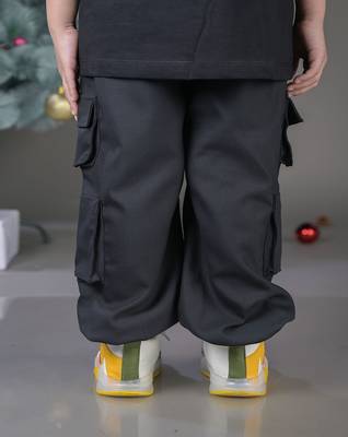 Budding Bees Cargo Pants with Side Flap Pocket and Zip Detail-Black 2