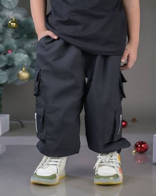 Budding Bees Cargo Pants with Side Flap Pocket and Zip Detail-Black 4