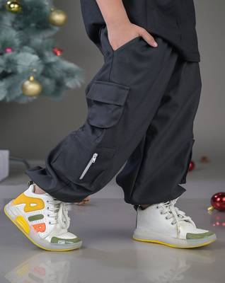Budding Bees Cargo Pants with Side Flap Pocket and Zip Detail-Black 5