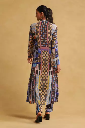 Blue printed kurta pant set By ritu kumar