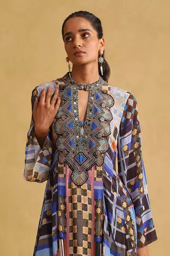 Blue printed kurta pant set By ritu kumar