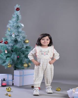 Budding Bees Girls Off White Embroidered Jumpsuit 1