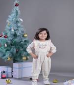 Budding Bees Girls Off White Embroidered Jumpsuit
