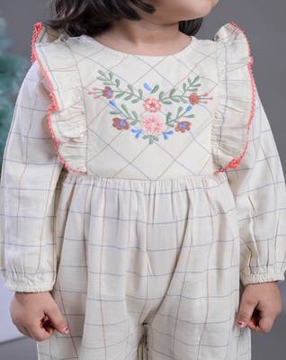 Budding Bees Girls Off White Embroidered Jumpsuit 3
