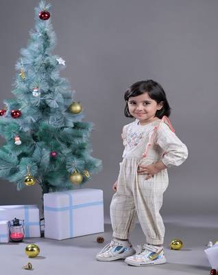 Budding Bees Girls Off White Embroidered Jumpsuit 4