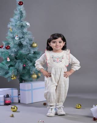 Budding Bees Girls Off White Embroidered Jumpsuit 5