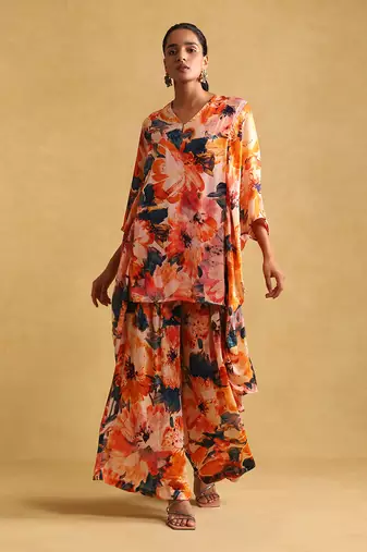 Orange floral plazzo set By ritu kumar