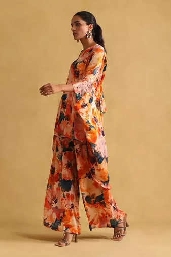 Orange floral plazzo set By ritu kumar