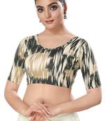 Malshi Georgette Round Neck Elbow Sleeves Non - Padded Saree Blouse (GOLD)