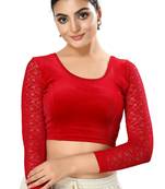 Malshi Cotton Lycra Round Neck 3/4 sleeves Non - Padded Saree Blouse (RED)