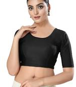 Malshi Shimmer Round Neck Elbow Sleeves Non - Padded Saree Blouse (BLACK)