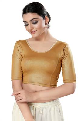 Malshi Shimmer Round Neck Elbow Sleeves Non - Padded Saree Blouse (COPPER) 1