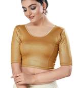 Malshi Shimmer Round Neck Elbow Sleeves Non - Padded Saree Blouse (COPPER)