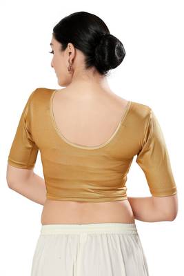 Malshi Shimmer Round Neck Elbow Sleeves Non - Padded Saree Blouse (COPPER) 2