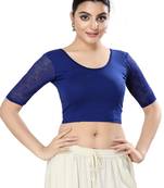 Malshi Cotton Lycra Round Neck Elbow Sleeves Non - Padded Saree Blouse (ROYAL-BLUE)