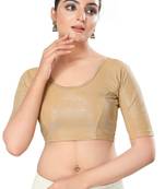 Malshi Shimmer Round Neck Elbow Sleeves Non - Padded Saree Blouse (ROSE-GOLD)