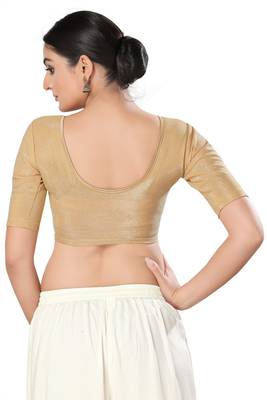 Malshi Shimmer Round Neck Elbow Sleeves Non - Padded Saree Blouse (ROSE-GOLD) 2