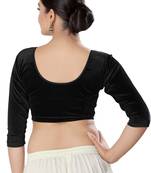 Malshi Velvet Round Neck 3/4 sleeves Non - Padded Saree Blouse (BLACK)