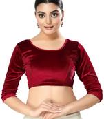 Malshi Velvet Round Neck 3/4 sleeves Non - Padded Saree Blouse (MAROON)
