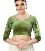 Malshi Velvet Round Neck 3/4 sleeves Non - Padded Saree Blouse (MEHEND-GREEN)
