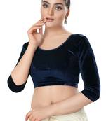 Malshi Velvet Round Neck 3/4 sleeves Non - Padded Saree Blouse (NAVY-BLUE)