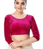 Malshi Velvet Round Neck 3/4 sleeves Non - Padded Saree Blouse (PINK)