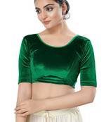 Malshi Velvet Round Neck Elbow Sleeves Non - Padded Saree Blouse (GREEN)