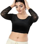 Malshi Velvet Round Neck Full Sleeves Non - Padded Saree Blouse (BLACK)