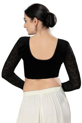 Malshi Velvet Round Neck Full Sleeves Non - Padded Saree Blouse (BLACK) 2