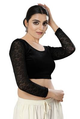 Malshi Velvet Round Neck Full Sleeves Non - Padded Saree Blouse (BLACK) 4