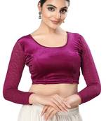 Malshi Velvet Round Neck Full Sleeves Non - Padded Saree Blouse (MAGENTA)