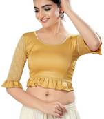 Malshi Shimmer Round Neck Elbow Sleeves Non - Padded Saree Blouse (GOLD)