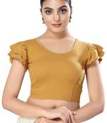 Malshi Cotton lycra Round Neck Short sleeves Non - Padded Saree Blouse (GOLD)