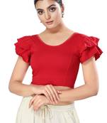 Malshi Cotton lycra Round Neck Short sleeves Non - Padded Saree Blouse (RED)