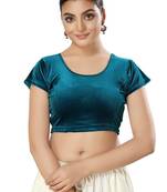 Malshi Velvet Round Neck Short sleeves Non - Padded Saree Blouse (FIROZI)