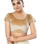 Malshi Velvet Round Neck Short sleeves Non - Padded Saree Blouse (GOLD)