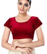 Malshi Velvet Round Neck Short sleeves Non - Padded Saree Blouse (MAROON)