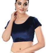 Malshi Velvet Round Neck Short sleeves Non - Padded Saree Blouse (NAVY-BLUE)