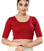 Malshi Georgette Round Neck Elbow Sleeves Non - Padded Saree Blouse (MAROON)
