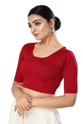 Malshi Georgette Round Neck Elbow Sleeves Non - Padded Saree Blouse (MAROON) 3