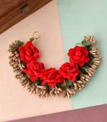 Women red & gold toned embellished hair accessory set