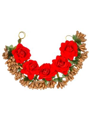 Women red & gold toned embellished hair accessory set 3