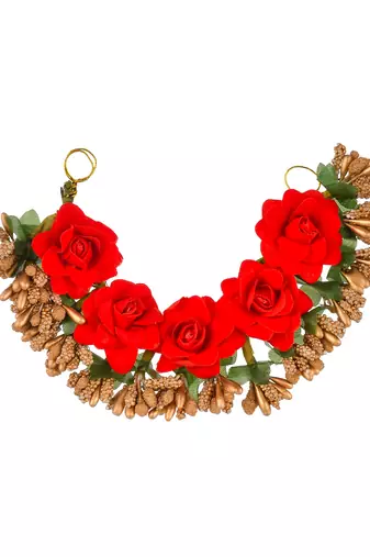 Women red & gold toned embellished hair accessory set