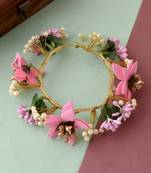 Women pink & gold toned embellished hair accessory set